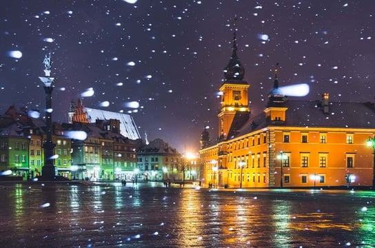 Warszawa Plac Zamkowy w śniegu - plakat premium 120x90 cm Inna marka