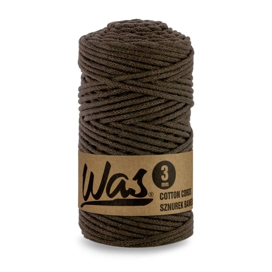 WAS/Sznurek bawełniany z poliestrowym rdzeniem, pleciony, 3mm, 100m, ciemny brązowy Inna marka