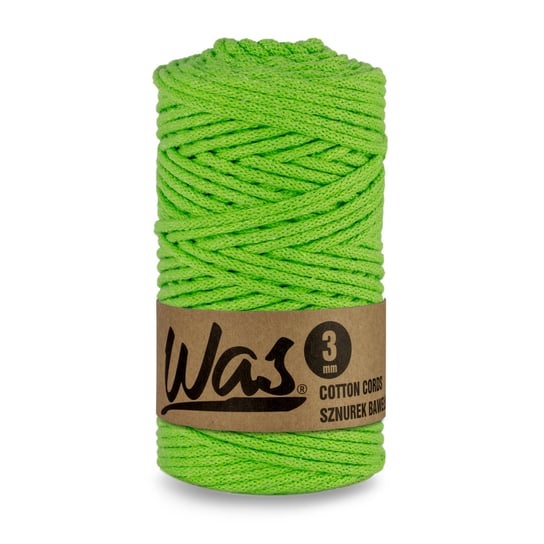 WAS/Sznurek bawełniany z poliestrowym rdzeniem, pleciony, 3mm, 100m, jasny zielony Inna marka