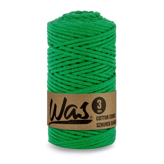 WAS/Sznurek bawełniany z poliestrowym rdzeniem, pleciony, 3mm, 100m, zielony Inna marka