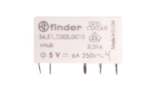 Wąski przekaźnik elektromagnetyczny 1P 6A 5V DC do płytki drukowanej 34.51.7.005.0010 FINDER