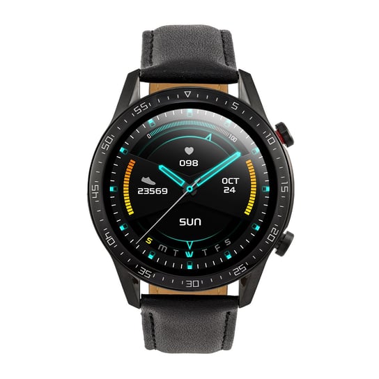Watchmark, Zegarek Smartwatch, Głośnik, Mikrofon, Czarny, Skórzany Watchmark