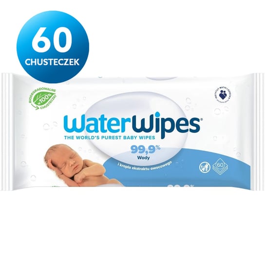WaterWipes, Chusteczki BIO nawilżane wodne dla dzieci, 60 szt. WaterWipes