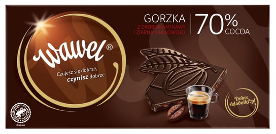 Wawel, czekolada gorzka premium 70% kakao z drobinkami kawy i ziarna kakaowego, 100 g Wawel