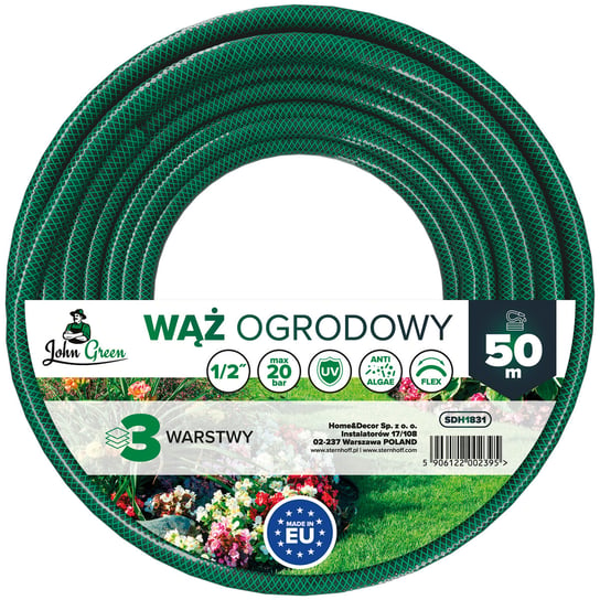 WĄŻ OGRODOWY 3-WARSTWOWY DO PODLEWANIA 50m GUMOWY 1/2" ANTI ALG MOCNY 30BAR JohnGreen