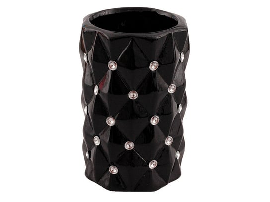 Wazon ceramiczny czarny z kryształkami glamour okrągły pikowany 18 cm Inny producent