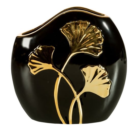 Wazon ceramiczny EUROFIRANY czarny ze wzorem liści miłorzębu BILOBA Eurofirany