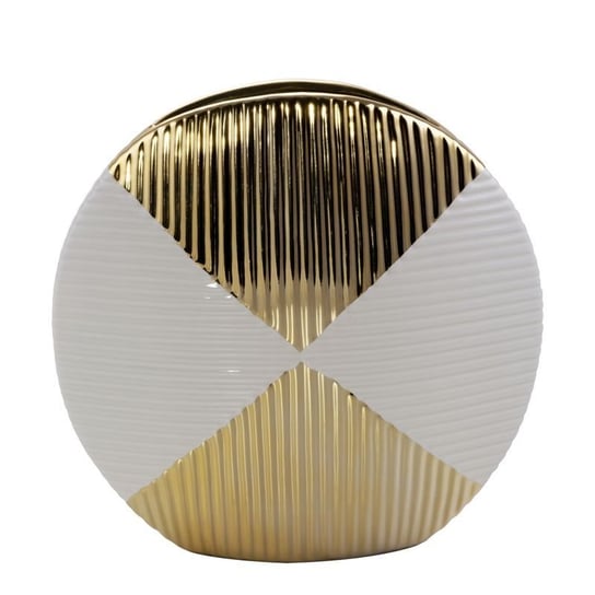 Wazon Ceramiczny Okrągły Rakel 26X8X26 Beżowy + Złoty Eurofirany