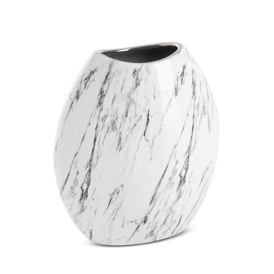 Wazon ceramiczny Sana 19x9x20 biały srebrny z marmurkowym wzorem Eurofirany Eurofirany