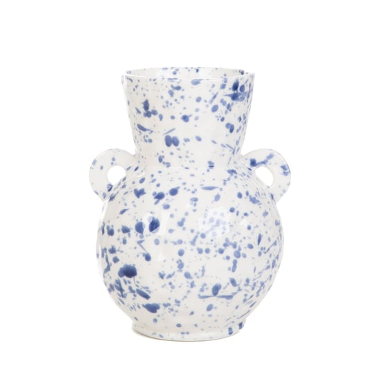 Wazon ceramiczny SERENA z uszami w niebieskie plamki 15,5x14x20 cm HOMLA Homla
