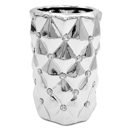 Wazon ceramiczny srebrny z kryształkami glamour okrągły pikowany 17 cm Inny producent