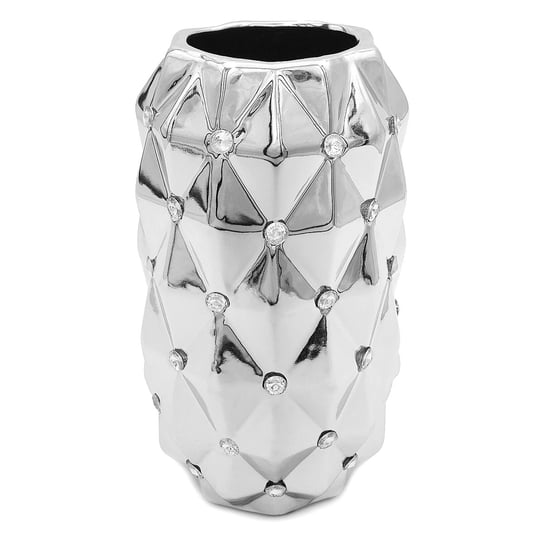 Wazon ceramiczny srebrny z kryształkami glamour okrągły pikowany 25 cm / Stylowe Dekoracje Inna marka