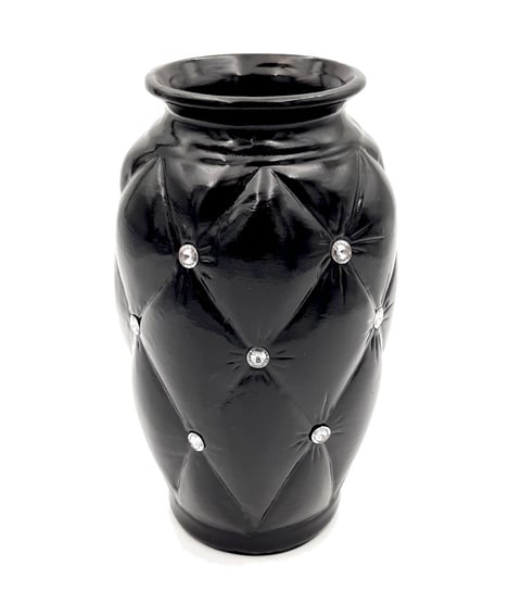 Wazon ceramiczny z kryształkami glamour czarny okrągły waza pikowany 24 cm Inny producent