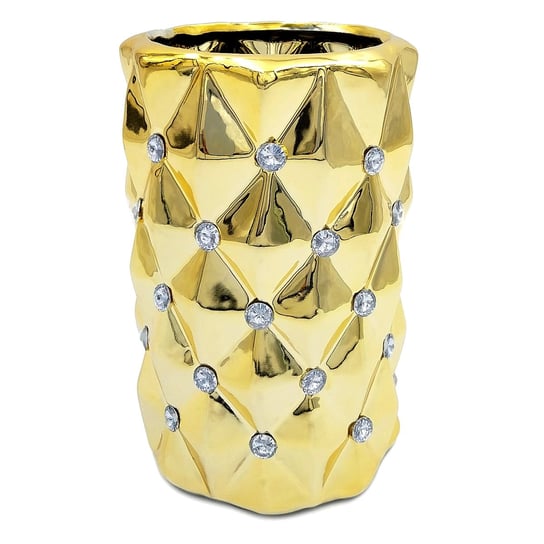 Wazon ceramiczny złoty z kryształkami glamour okrągły pikowany 17 cm Inny producent