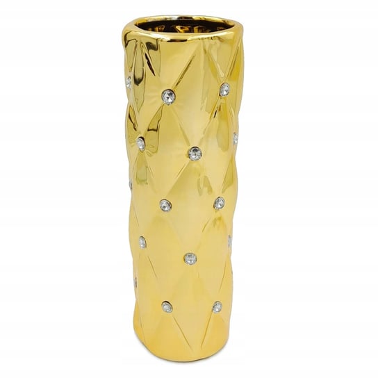 Wazon Ceramiczny Złoty Z Kryształkami Glamour Okrągły Wysoki Pikowany 27Cm Inna marka