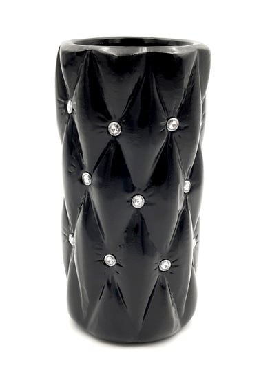 Wazon na kwiaty czarny z kryształkami glamour okrągły pikowany 24 cm ceramiczny Inna marka