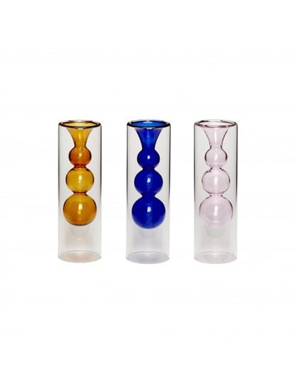 Wazon szklany bursztynowy / niebieski / różowy, s / 3 Hübsch Hubsch Design