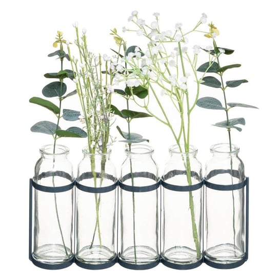 Wazoniki szklane w metalowym stojaku, ze sztucznymi kwiatami, kolor zielony Atmosphera