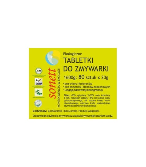 Wegańskie tabletki do zmywarki SONETT, 80 sztuk Sonett