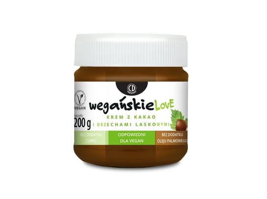 wegańskieLove - krem z kakao i orzechami laskowymi 200g (bez dodatku cukru, bez oleju palmowego) CD Królowa Pszczół