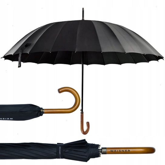 Weisner Oryginalny Czarny Parasol 16 Drutów Parasolka Drewniana Rączka WEISNER
