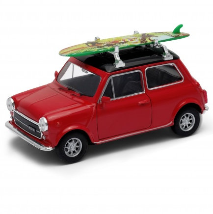 Welly 1:34 Mini Cooper 1300 z deską surfingową -czerwony Welly