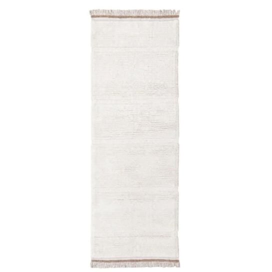 Wełniany dywanik biegowy w kolorze złamanej bieli z błyszczącymi brązowymi frędzlami - 80 x 230 cm Lorena Canals