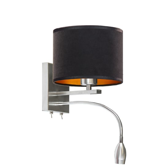 Welurowa lampka ścienna E27+LED SENEGAL VELUR, czarny ze złotym wnętrzem LYSNE