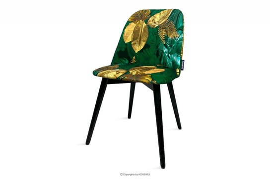 Welurowe zielone krzesło kwiaty złote BAKERI Konsimo