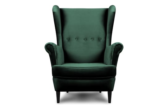 Welurowy fotel uszak butelkowa zieleń LETO Konsimo