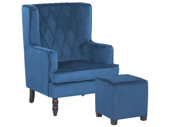 Welurowy fotel z podnóżkiem BELIANI Sandset, niebieski, 50x53 cm Beliani