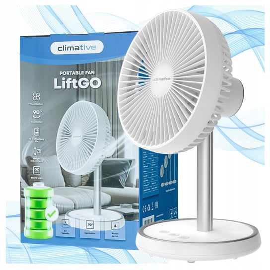 Wentylator Stojący USB LiftGo Bezprzewodowy 15h Regulacja 34-75cm Oscylacja Climative