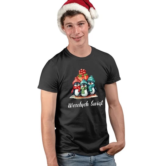 Wesołych Świąt- Pingwiny - Męska Koszulka Na Prezent Koszulkowy