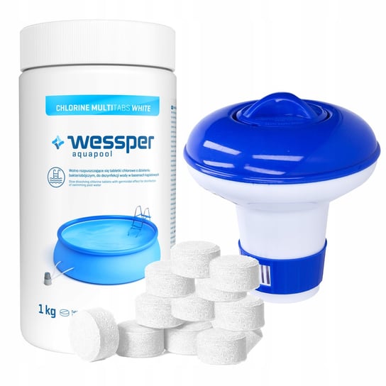 Wessper Aquapool Multi Chlor Tabletki Do Basenu 20G 1Kg + Dozownik Basenowy Na Tabletki Wessper