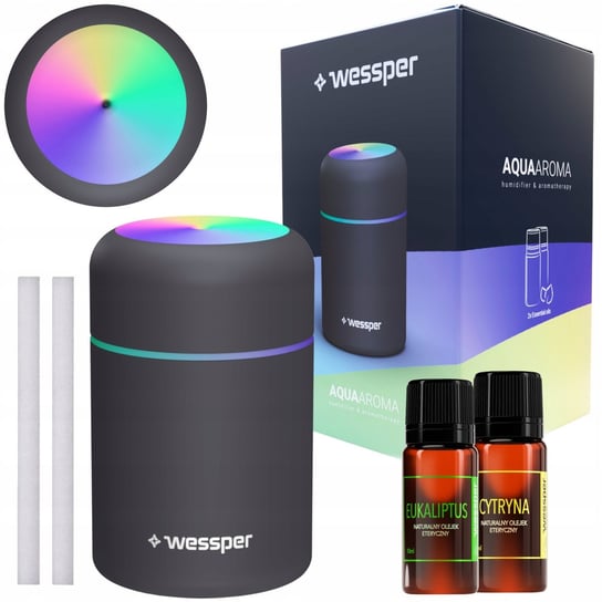 Wessper Zestaw: Nawilżacz Parowy - Aromaterapia + 2 Olejki Czarny Wessper