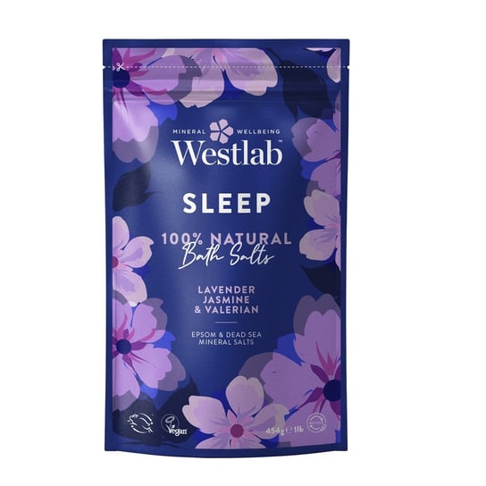 Westlab Sleep bath salts uspokajająca sól do kąpieli lawenda & jaśmin & waleriana 454g Westlab