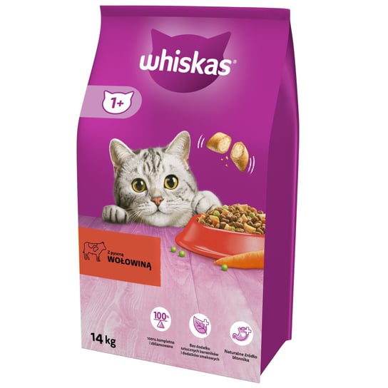 Whiskas, Karma dla Kotów, Sucha, Adult, z Wołowiną, 14kg Mars