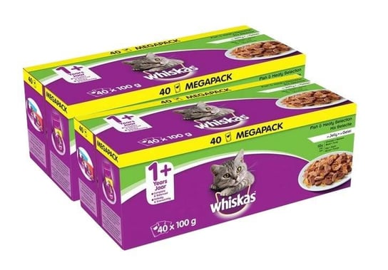 Whiskas mokra karma dla kota smaki rybne i tradycyjne 2 x (40x100g) ZESTAW Whiskas