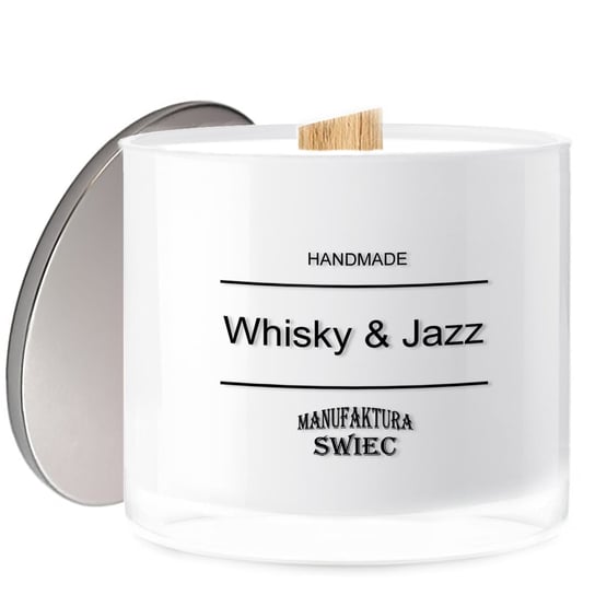 Whisky & Jazz. Duża Biała Świeca Sojowa Manufaktura Świec