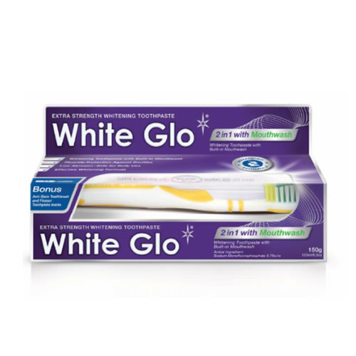 White Glo, 2in1 With Mouthwash, wybielająca pasta do zębów, 100 ml + szczoteczka White Glo
