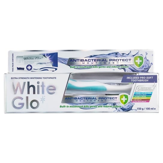White Glo, Antibacterial Protect Mouthwash Toothpaste antybakteryjna wybielająca pasta do zębów 150g/100ml + szczoteczka White Glo