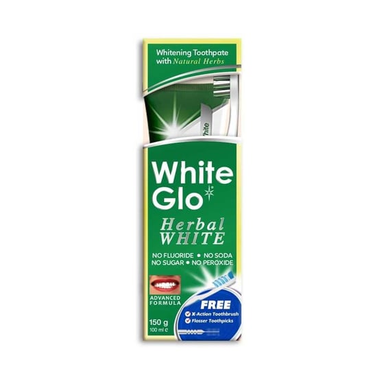 White Glo, Herbal White Toothpaste wybielająca ziołowa pasta do zębów 100ml + szczoteczka do zębów White Glo