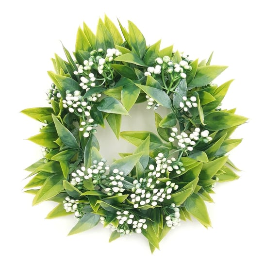 Wianek Dekoracyjny Zielony Z Białymi Kwiatami Gęsty 22 Cm Inna marka