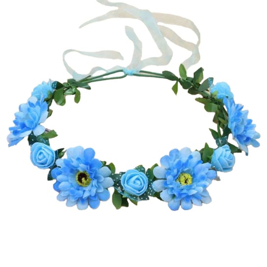 Wianek na głowę ze sztucznych kolorowych kwiatów niebieski R70