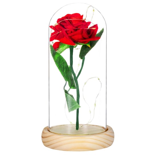 Wieczna róża 22 cm świecąca ozdoba LED prezent kwiat czerwony Springos