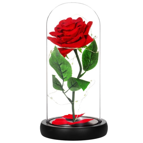 Wieczna róża 22 cm świecąca ozdoba LED prezent kwiat czerwony Springos