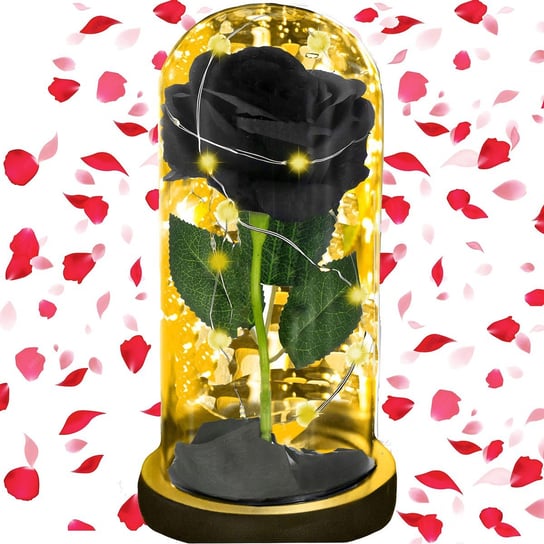 Wieczna róża LED w szkle 21 cm świecąca ozdoba prezent kwiat czarny Springos