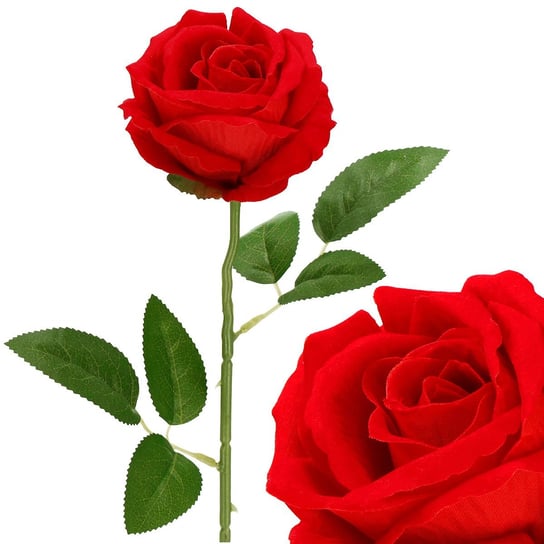 Wieczna róża na łodydze z listkami 50cm sztuczny kwiat jak żywy czerwony Springos