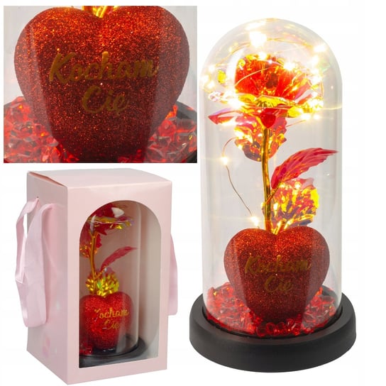 Wieczna Róża Szkło Led Napis - Serce - Kocham Cię Świecąca Na Baterie LEOPARD