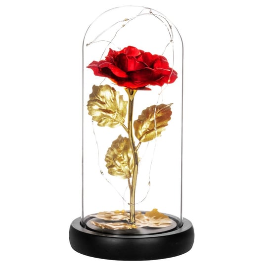 Wieczna róża w szkle 22 cm świecąca ozdoba LED prezent czerwona Springos
